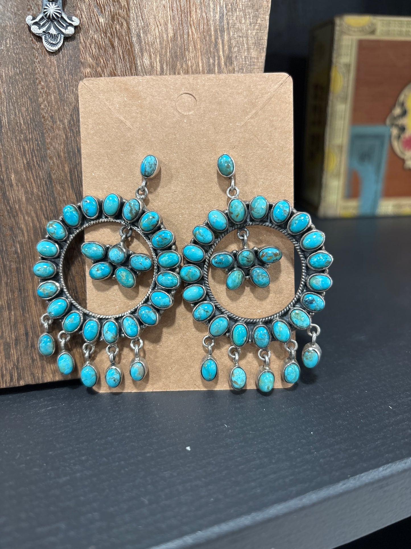 Large turquoise cluster earrings