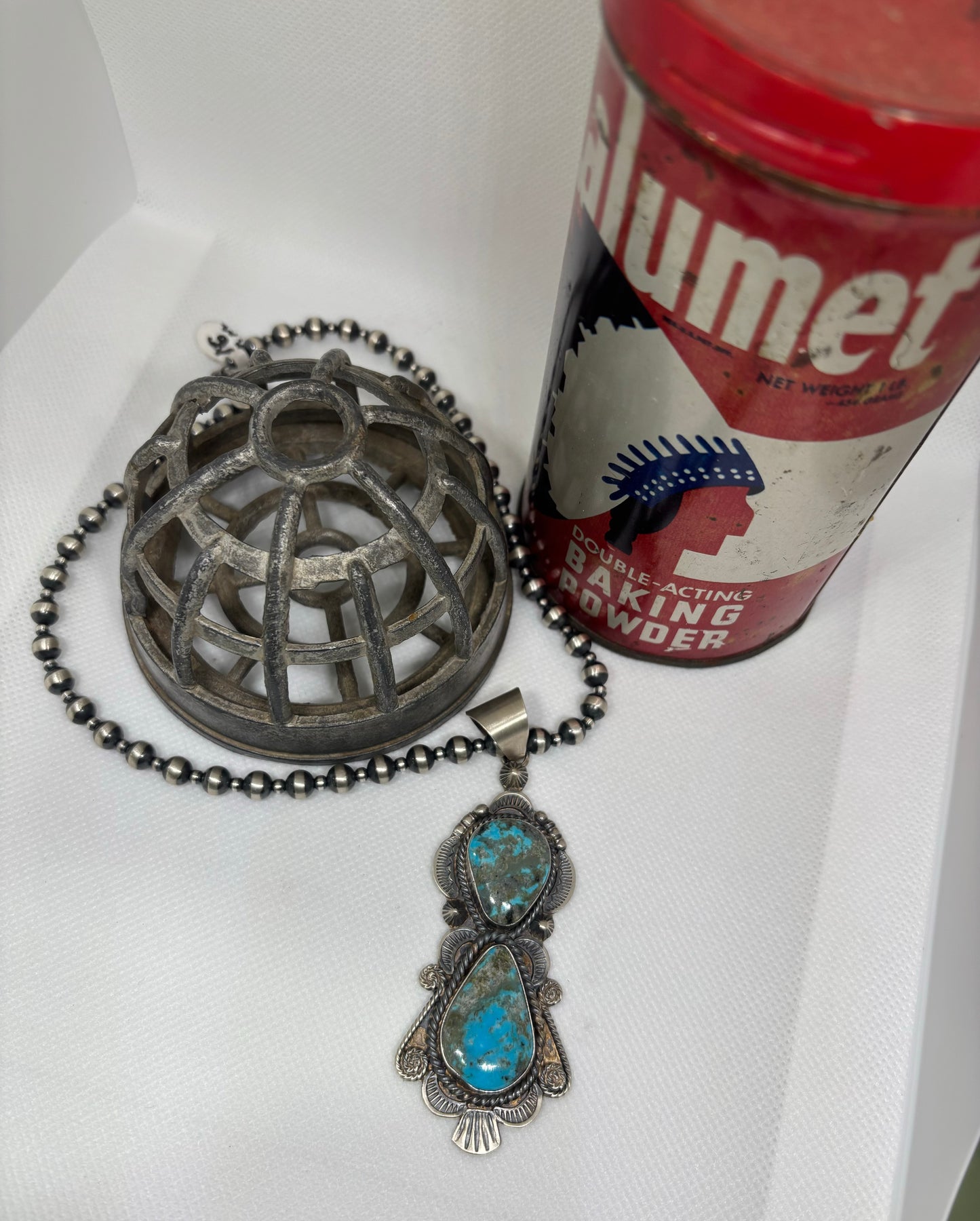Navajo two stone pendant with pearls