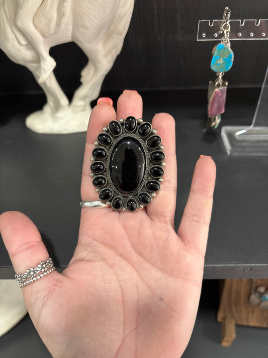 Large Navajo black onyx cluster ring