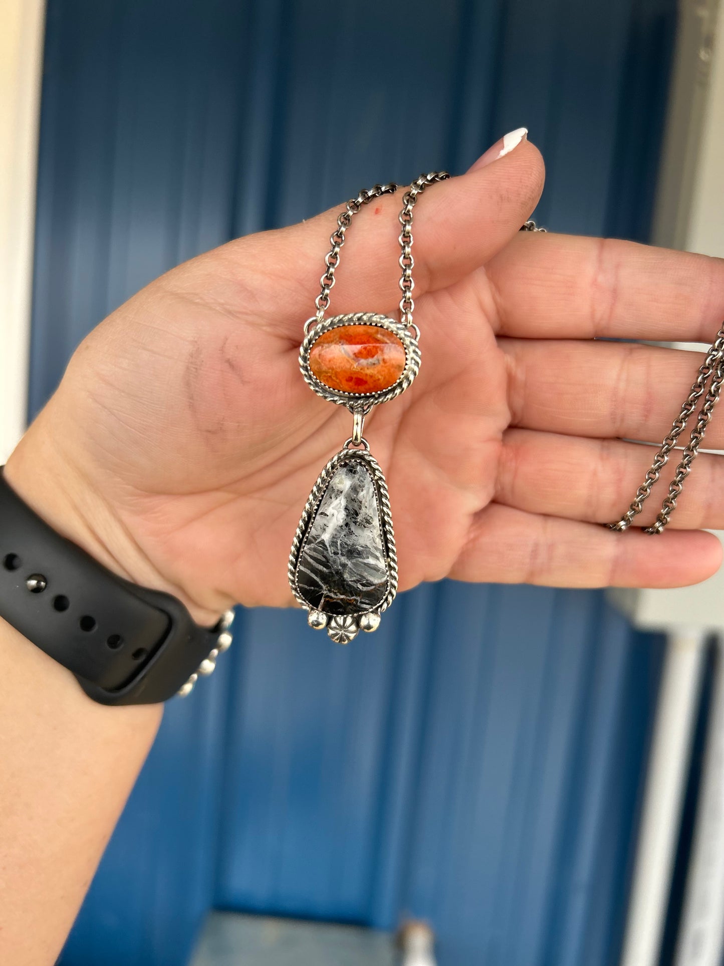 Orange Spiny Oyster and White Buffalo necklace